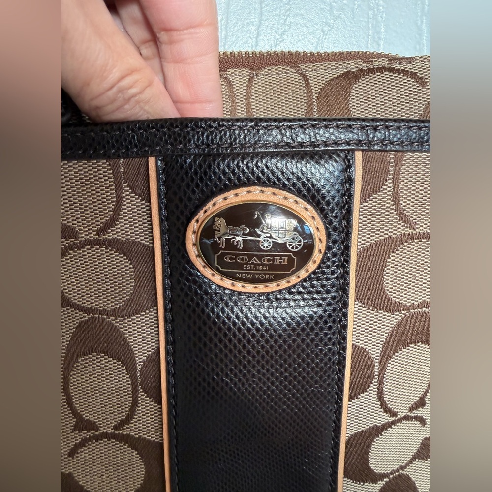 Coach Signature Brown and Tan Messenger Bag - Picture 3 of 11